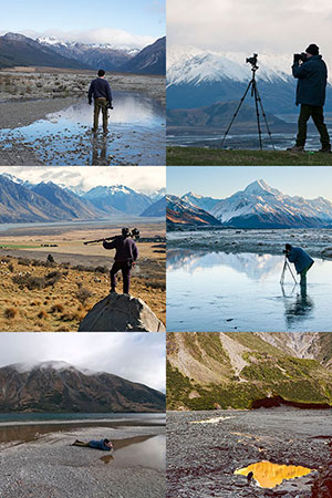 Six views of Mal Austin with camera in landscape.